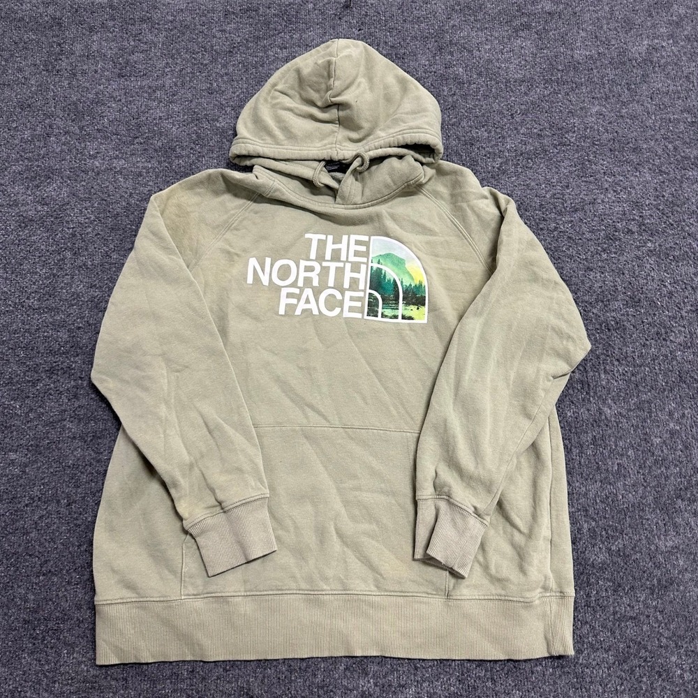 The North Face Hoodie Womens Size XL Sage Green Graphic Logo Pullover Sweatshirt